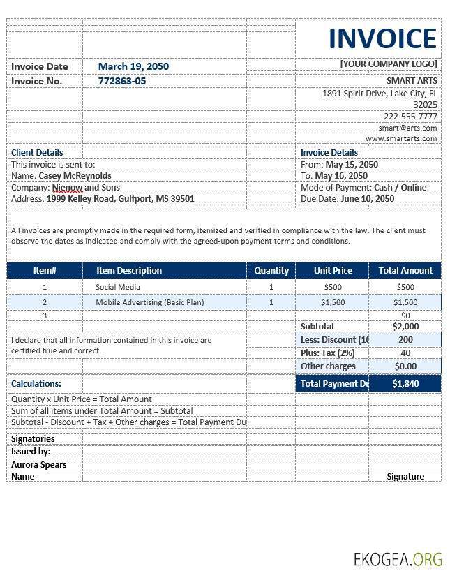 Modèle de facture d'agence vierge template